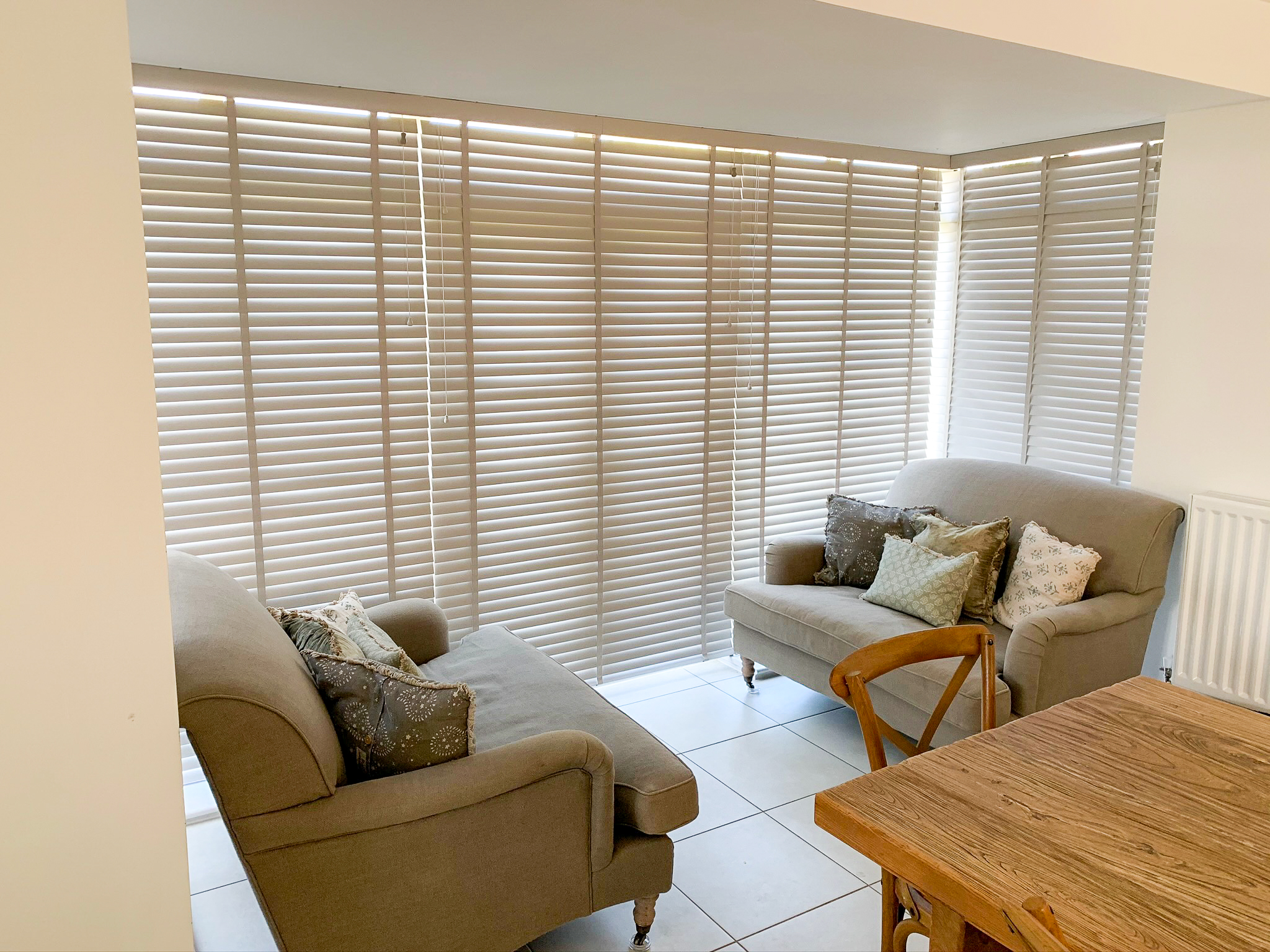 Hard Wood Venetian blinds in a dining room